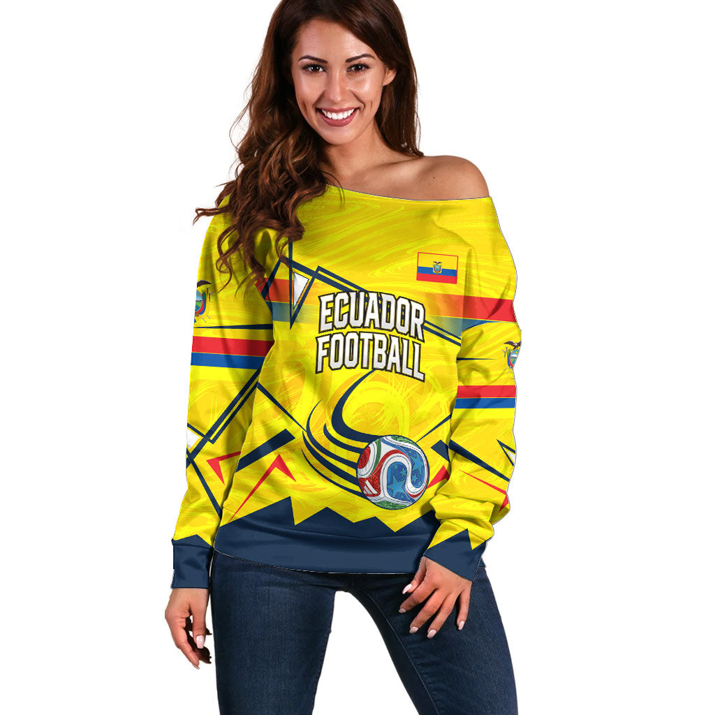 Personalized Ecuador Football Off Shoulder Sweater Dynamic Line Soccer Graphic Flag Colors