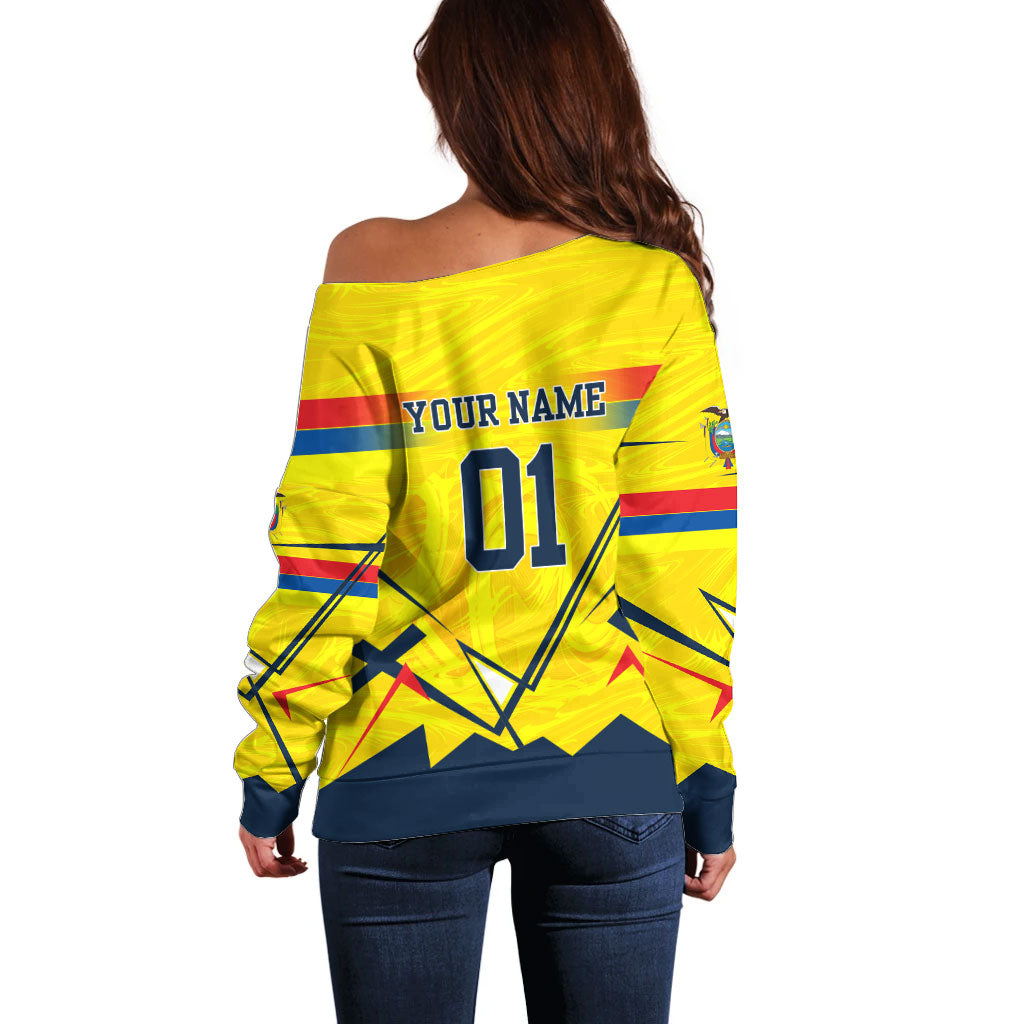 Personalized Ecuador Football Off Shoulder Sweater Dynamic Line Soccer Graphic Flag Colors