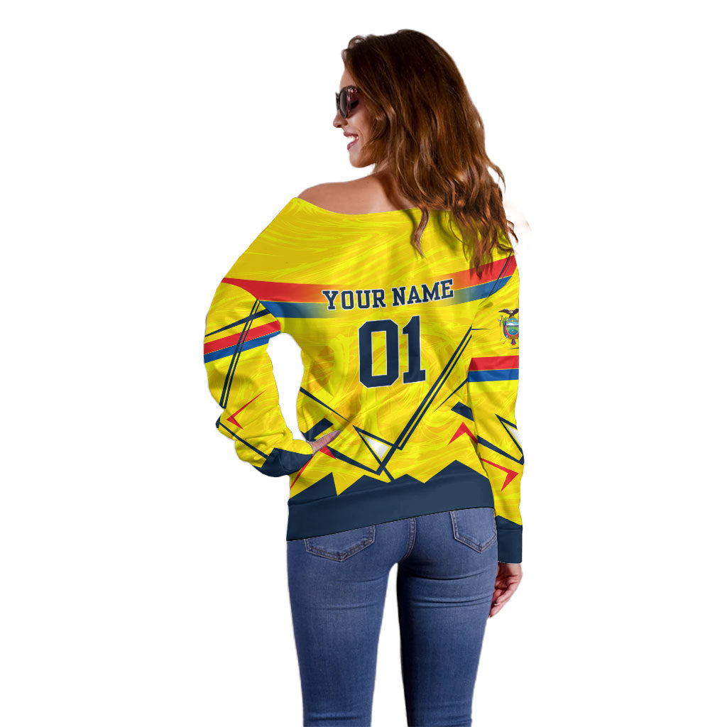 Personalized Ecuador Football Off Shoulder Sweater Dynamic Line Soccer Graphic Flag Colors