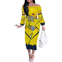 Personalized Ecuador Football Off The Shoulder Long Sleeve Dress Dynamic Line Soccer Graphic Flag Colors