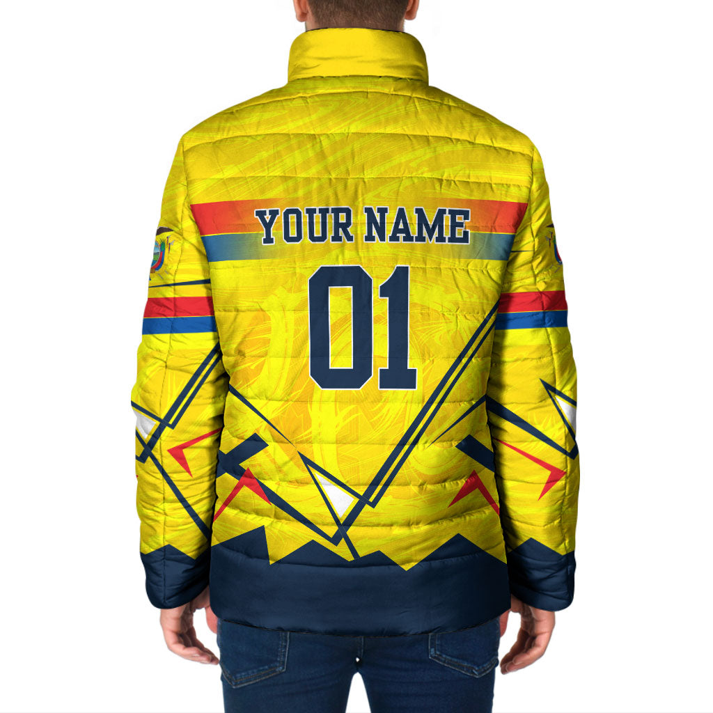 Personalized Ecuador Football Padded Jacket Dynamic Line Soccer Graphic Flag Colors