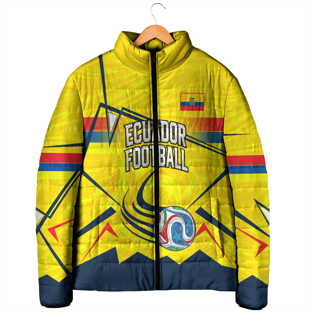 Personalized Ecuador Football Padded Jacket Dynamic Line Soccer Graphic Flag Colors