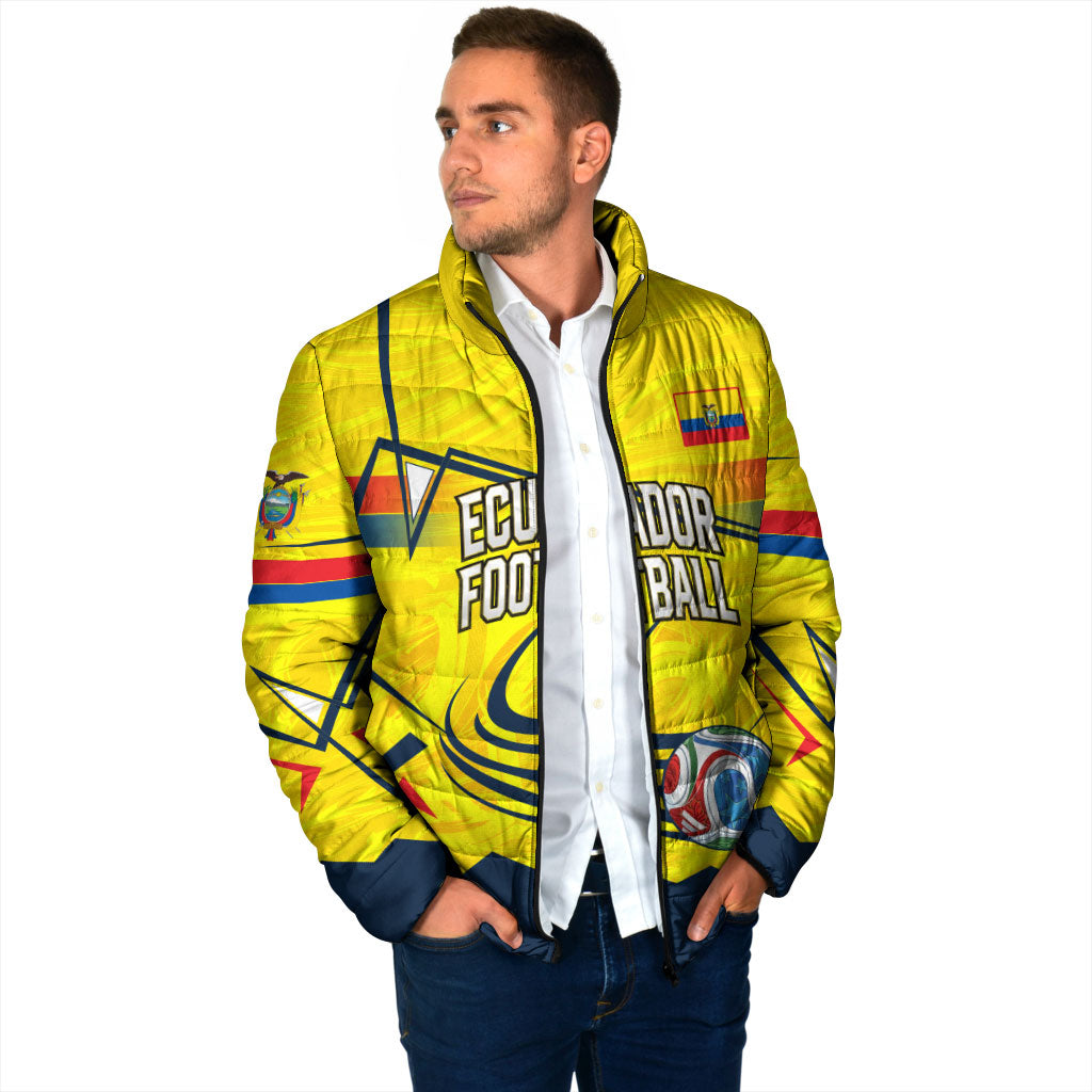 Personalized Ecuador Football Padded Jacket Dynamic Line Soccer Graphic Flag Colors