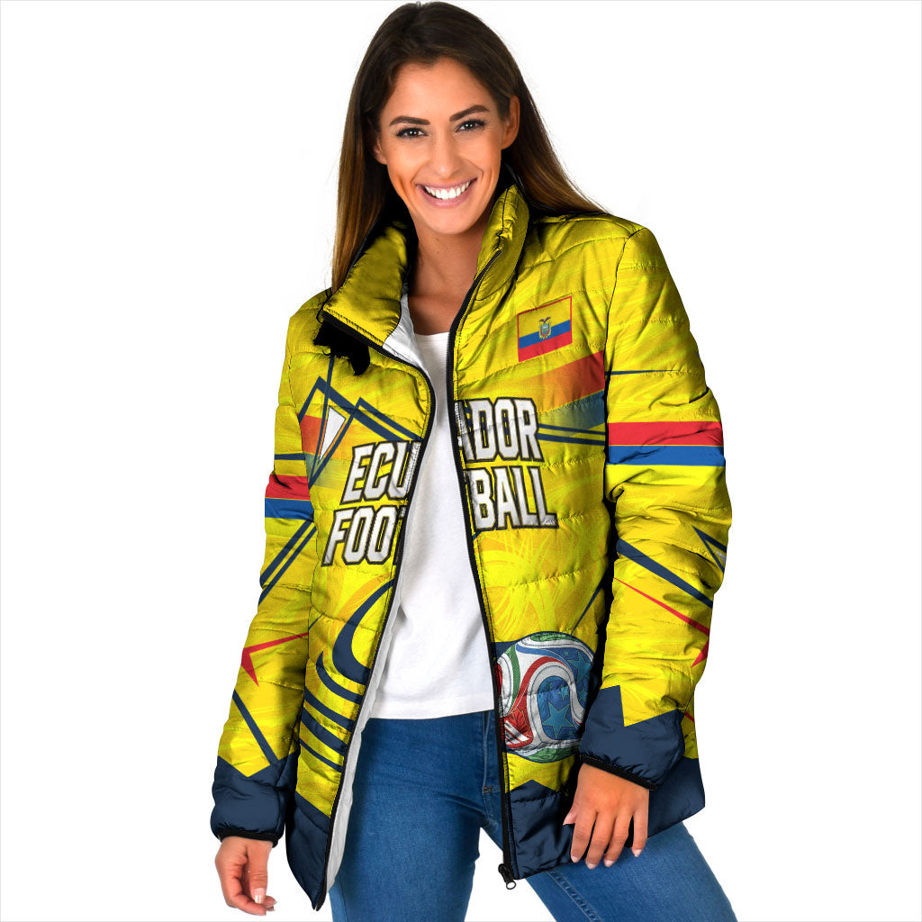 Personalized Ecuador Football Padded Jacket Dynamic Line Soccer Graphic Flag Colors