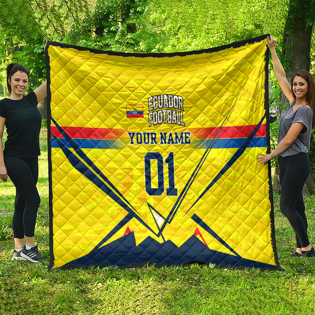 Personalized Ecuador Football Quilt Dynamic Line Soccer Graphic Flag Colors