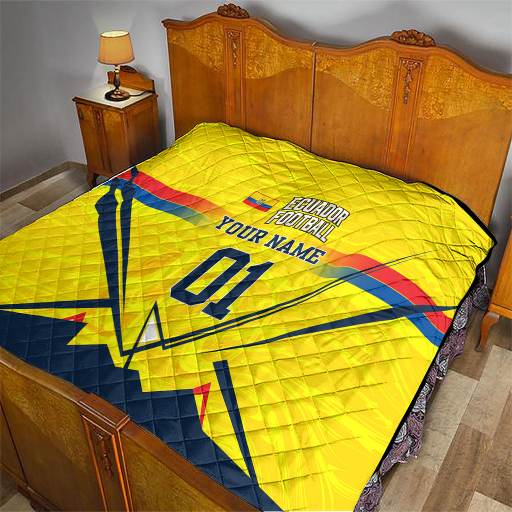 Personalized Ecuador Football Quilt Dynamic Line Soccer Graphic Flag Colors