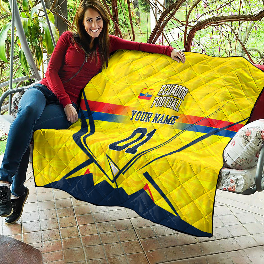 Personalized Ecuador Football Quilt Dynamic Line Soccer Graphic Flag Colors