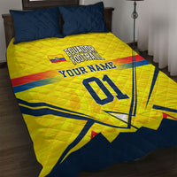 Personalized Ecuador Football Quilt Bed Set Dynamic Line Soccer Graphic Flag Colors