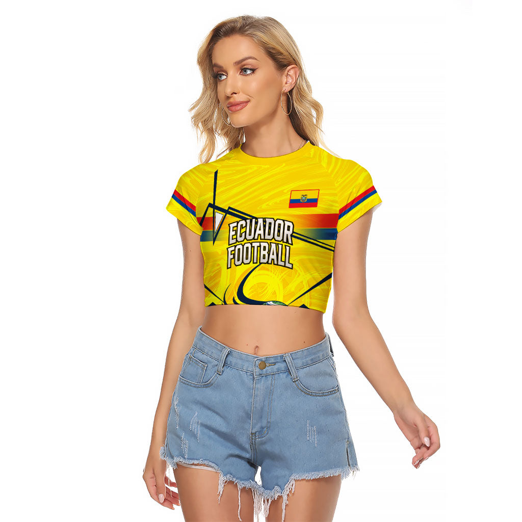 Personalized Ecuador Football Raglan Cropped T Shirt Dynamic Line Soccer Graphic Flag Colors
