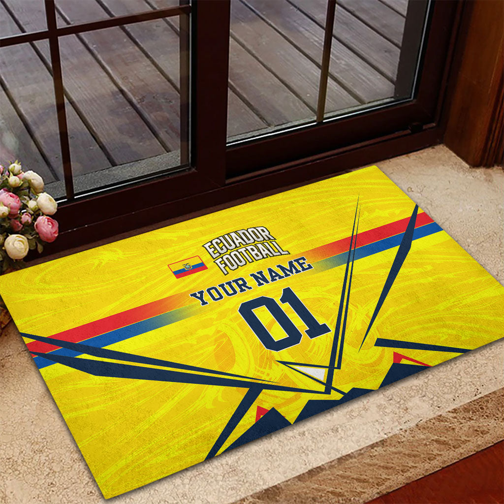 Personalized Ecuador Football Rubber Doormat Dynamic Line Soccer Graphic Flag Colors
