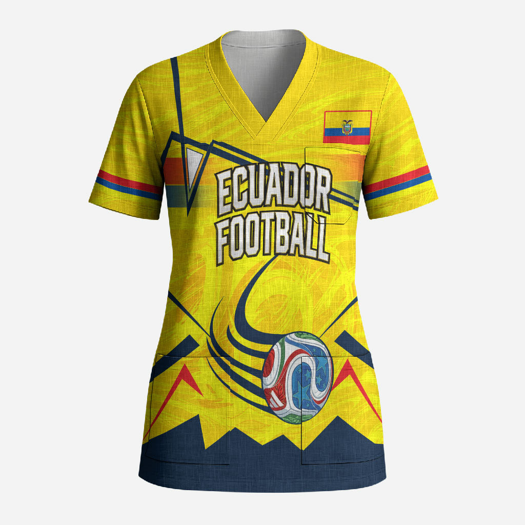 Personalized Ecuador Football Scrub Top Dynamic Line Soccer Graphic Flag Colors