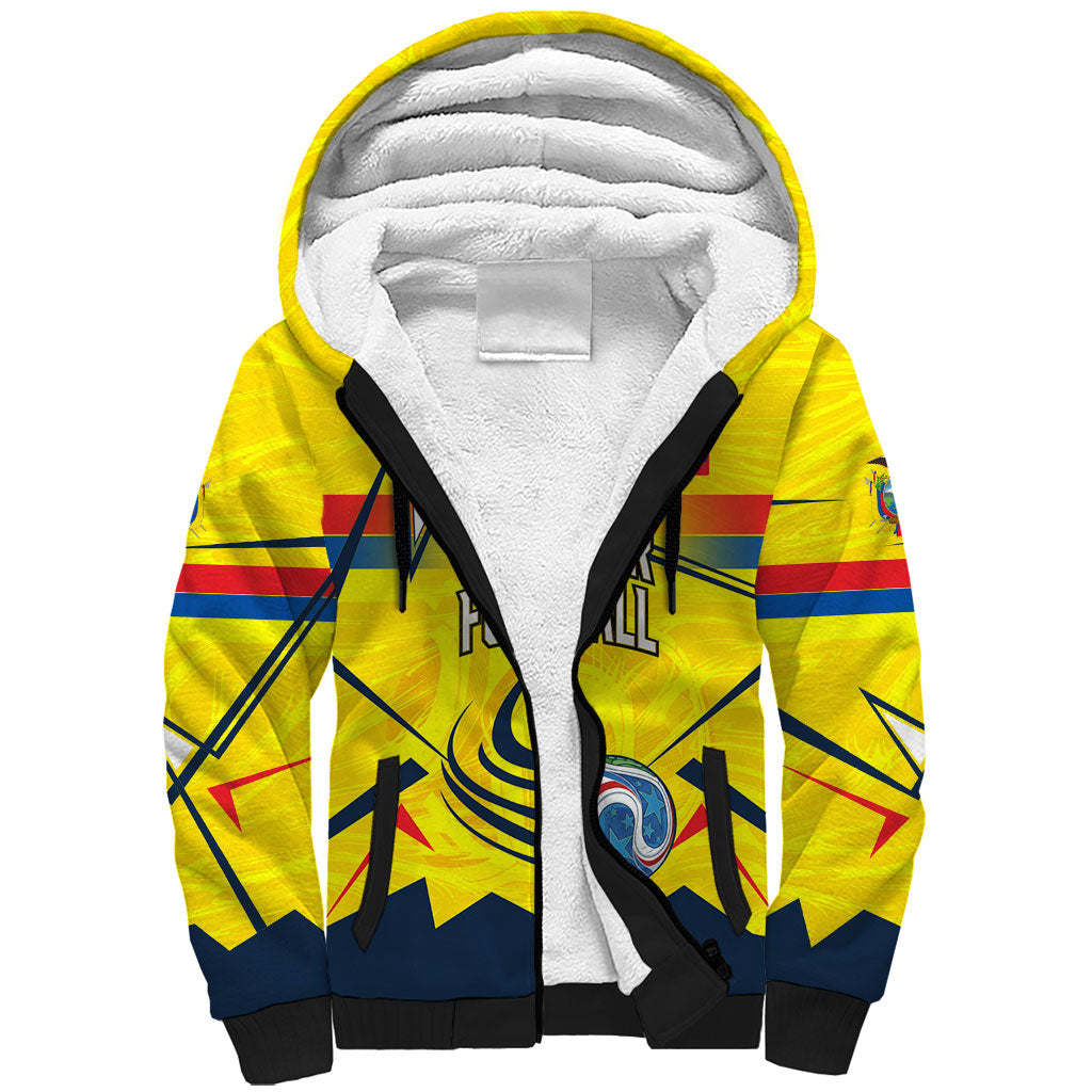 Personalized Ecuador Football Sherpa Hoodie Dynamic Line Soccer Graphic Flag Colors