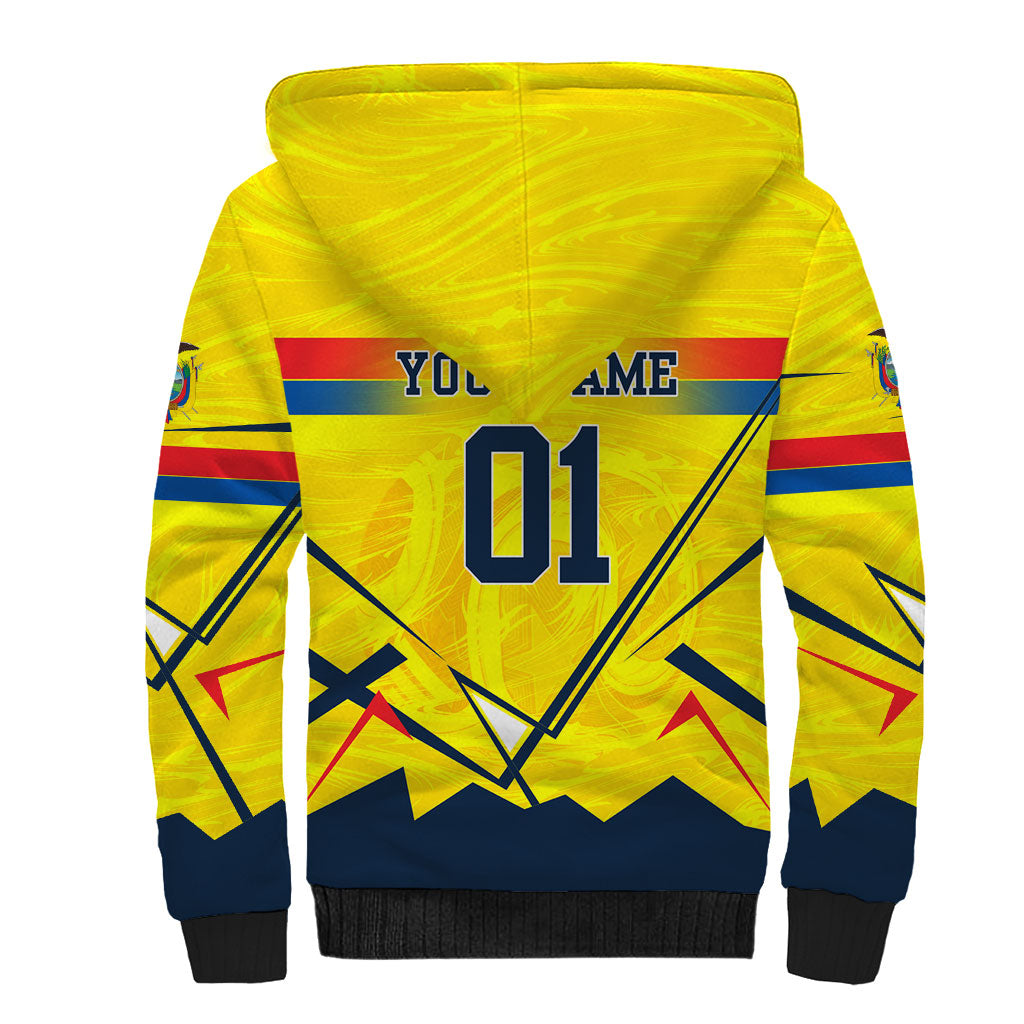 Personalized Ecuador Football Sherpa Hoodie Dynamic Line Soccer Graphic Flag Colors