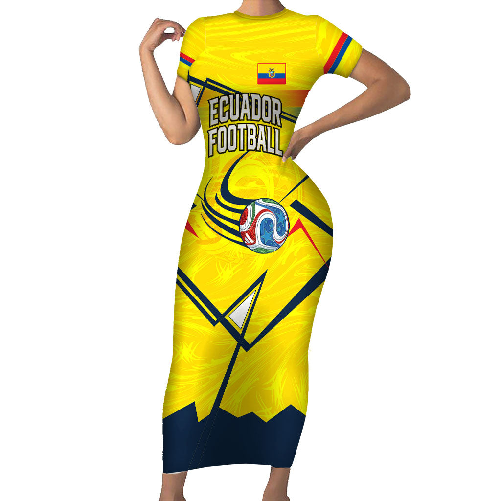 Personalized Ecuador Football Short Sleeve Bodycon Dress Dynamic Line Soccer Graphic Flag Colors