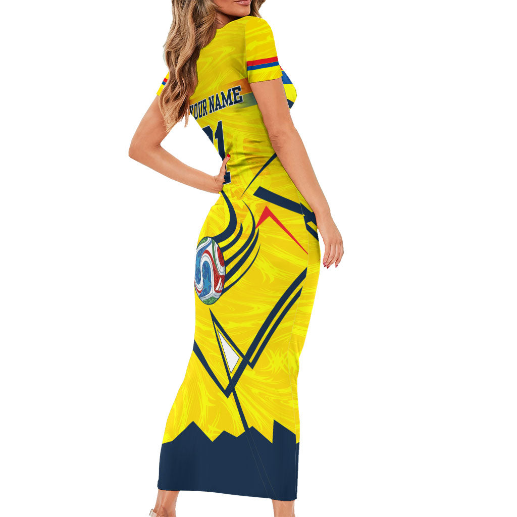 Personalized Ecuador Football Short Sleeve Bodycon Dress Dynamic Line Soccer Graphic Flag Colors