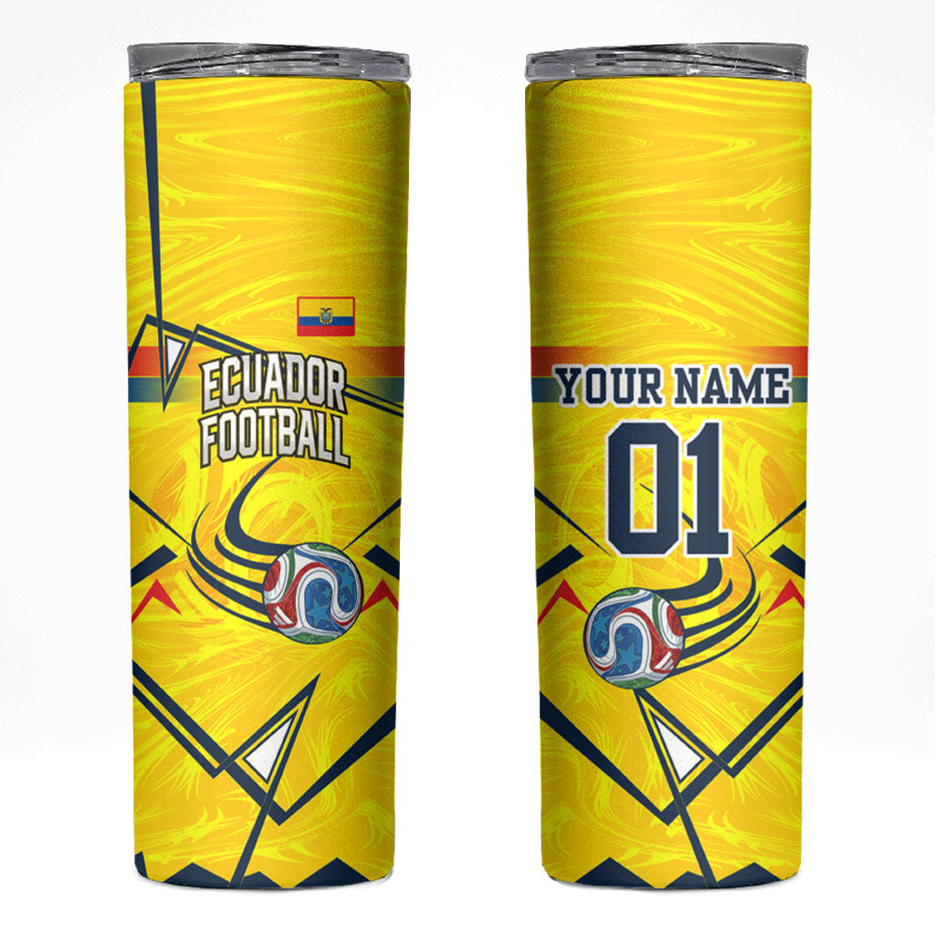 Personalized Ecuador Football Skinny Tumbler Dynamic Line Soccer Graphic Flag Colors