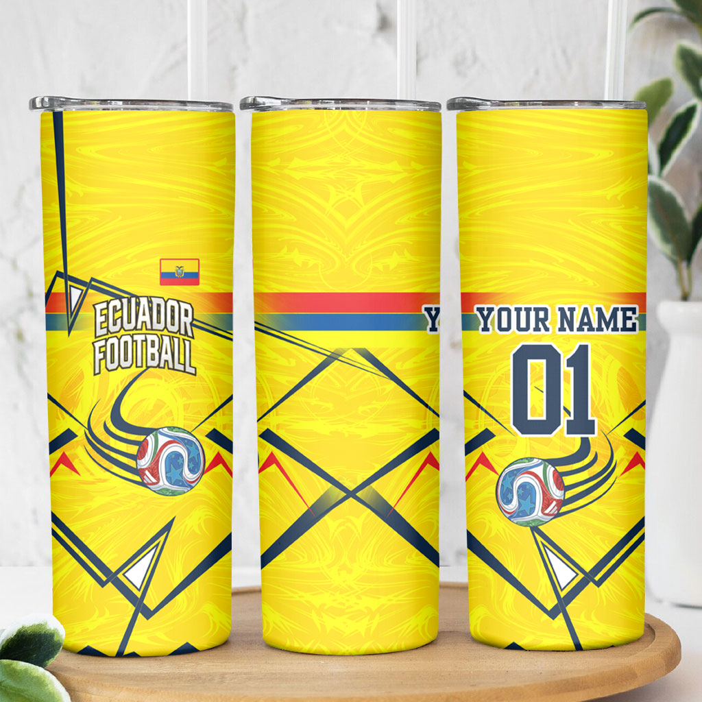 Personalized Ecuador Football Skinny Tumbler Dynamic Line Soccer Graphic Flag Colors