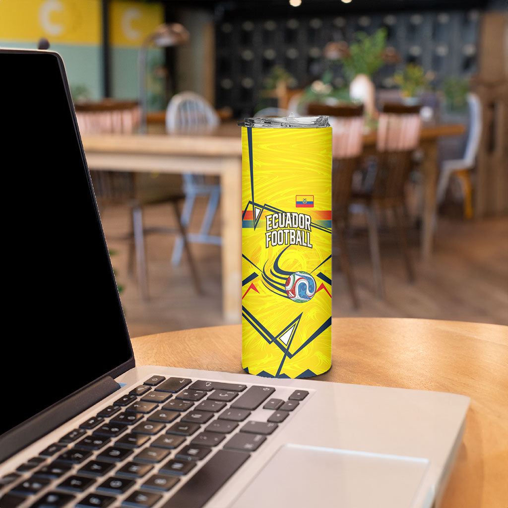 Personalized Ecuador Football Skinny Tumbler Dynamic Line Soccer Graphic Flag Colors