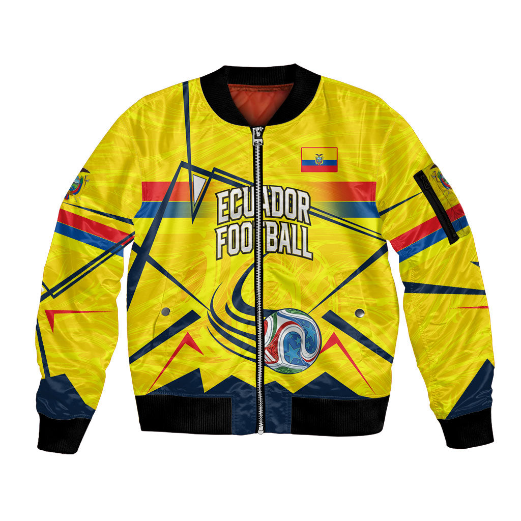 Personalized Ecuador Football Sleeve Zip Bomber Jacket Dynamic Line Soccer Graphic Flag Colors