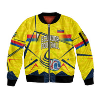 Personalized Ecuador Football Sleeve Zip Bomber Jacket Dynamic Line Soccer Graphic Flag Colors