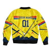 Personalized Ecuador Football Sleeve Zip Bomber Jacket Dynamic Line Soccer Graphic Flag Colors