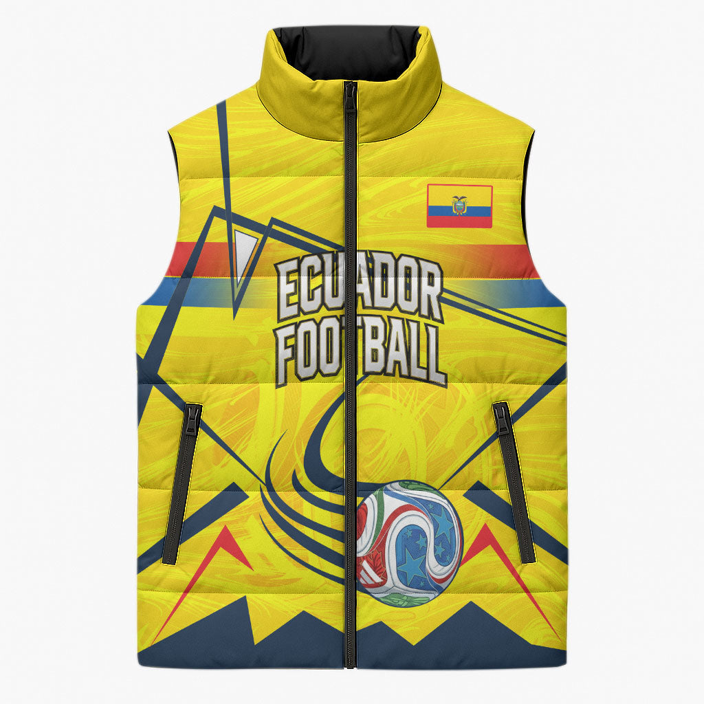 Personalized Ecuador Football Sleeveless Puffer Jacket Dynamic Line Soccer Graphic Flag Colors