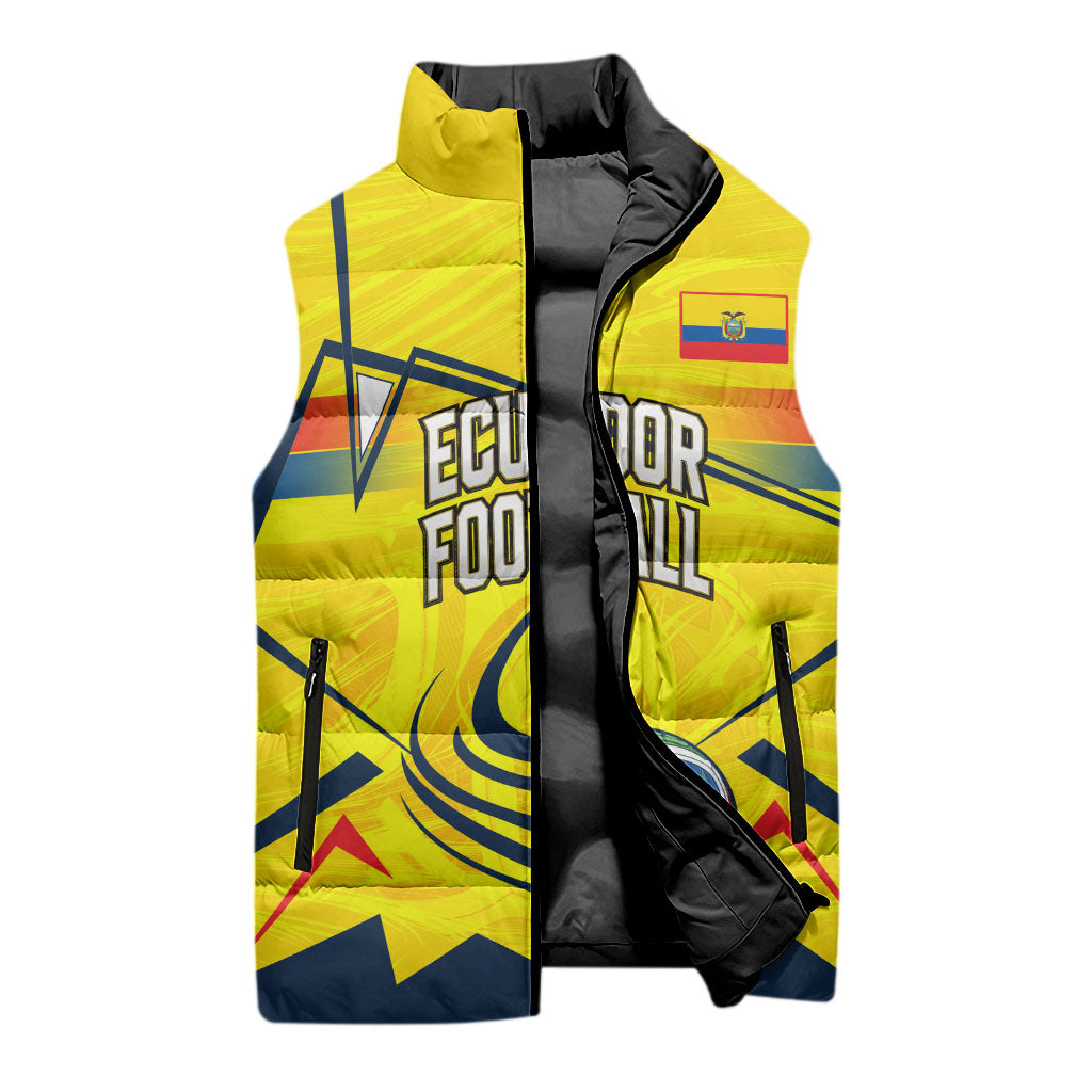 Personalized Ecuador Football Sleeveless Puffer Jacket Dynamic Line Soccer Graphic Flag Colors