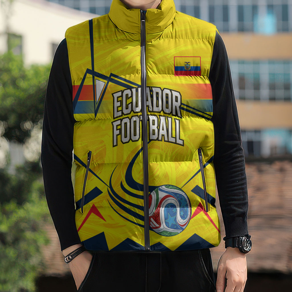 Personalized Ecuador Football Sleeveless Puffer Jacket Dynamic Line Soccer Graphic Flag Colors