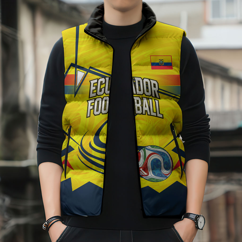 Personalized Ecuador Football Sleeveless Puffer Jacket Dynamic Line Soccer Graphic Flag Colors