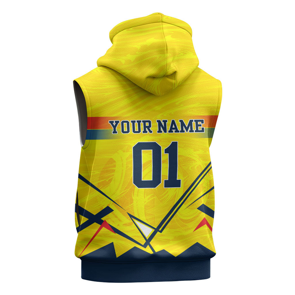 Personalized Ecuador Football Sleeveless Zip Hoodie Dynamic Line Soccer Graphic Flag Colors