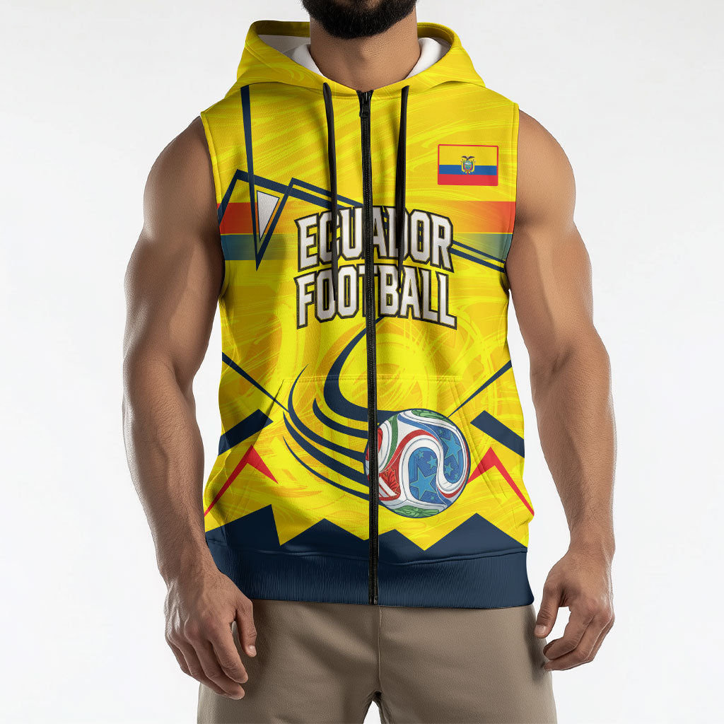 Personalized Ecuador Football Sleeveless Zip Hoodie Dynamic Line Soccer Graphic Flag Colors
