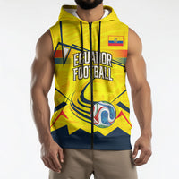 Personalized Ecuador Football Sleeveless Zip Hoodie Dynamic Line Soccer Graphic Flag Colors