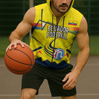 Personalized Ecuador Football Sleeveless Zip Hoodie Dynamic Line Soccer Graphic Flag Colors