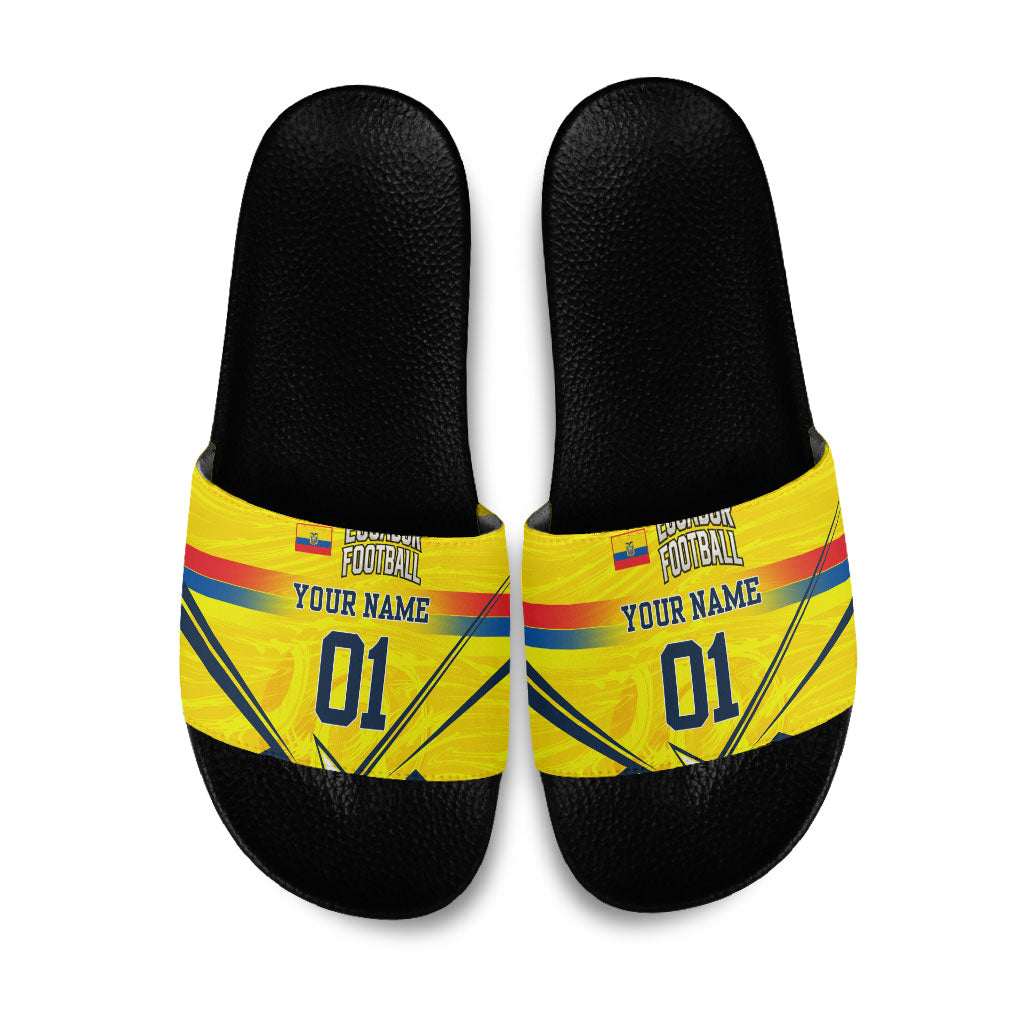 Personalized Ecuador Football Slide Sandals Dynamic Line Soccer Graphic Flag Colors