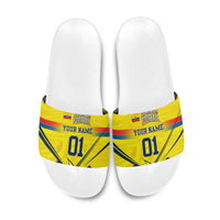 Personalized Ecuador Football Slide Sandals Dynamic Line Soccer Graphic Flag Colors