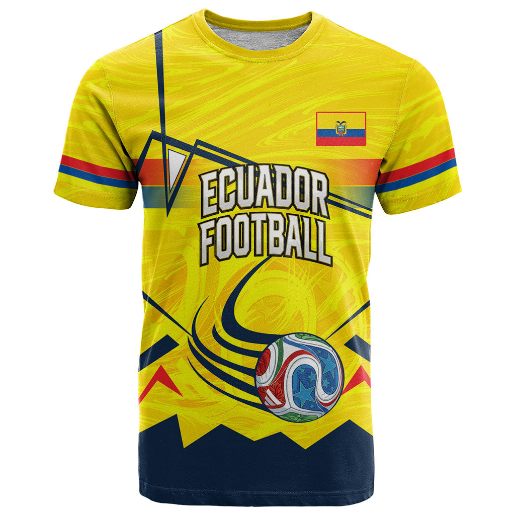 Personalized Ecuador Football T Shirt Dynamic Line Soccer Graphic Flag Colors