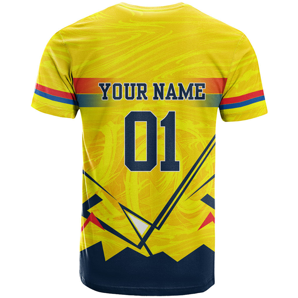 Personalized Ecuador Football T Shirt Dynamic Line Soccer Graphic Flag Colors