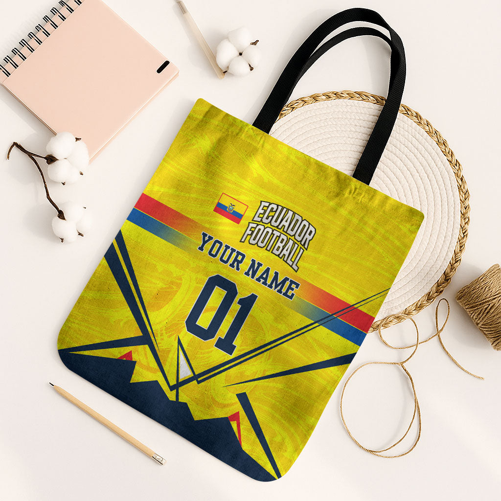 Personalized Ecuador Football Tote Bag Dynamic Line Soccer Graphic Flag Colors