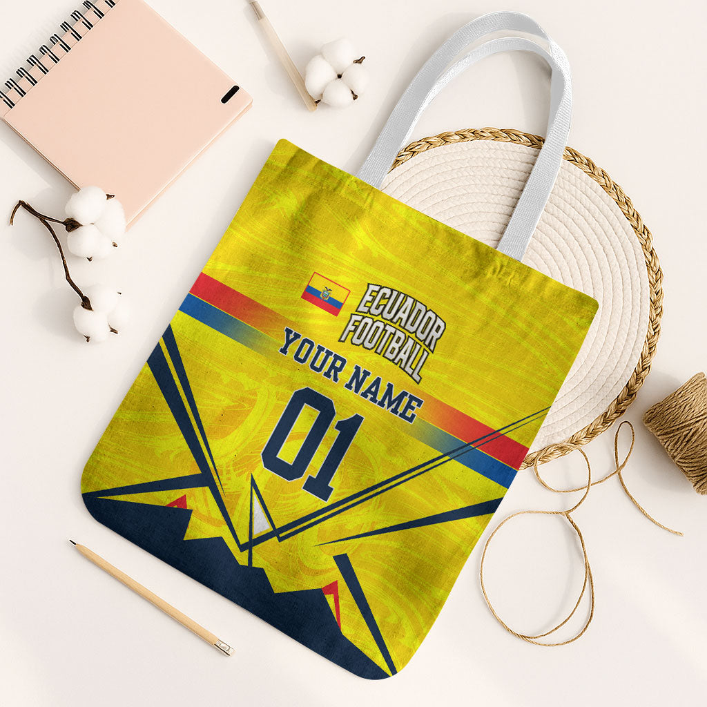 Personalized Ecuador Football Tote Bag Dynamic Line Soccer Graphic Flag Colors