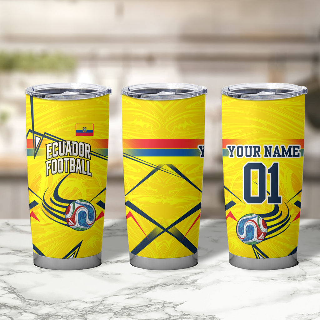 Personalized Ecuador Football Tumbler Cup Dynamic Line Soccer Graphic Flag Colors