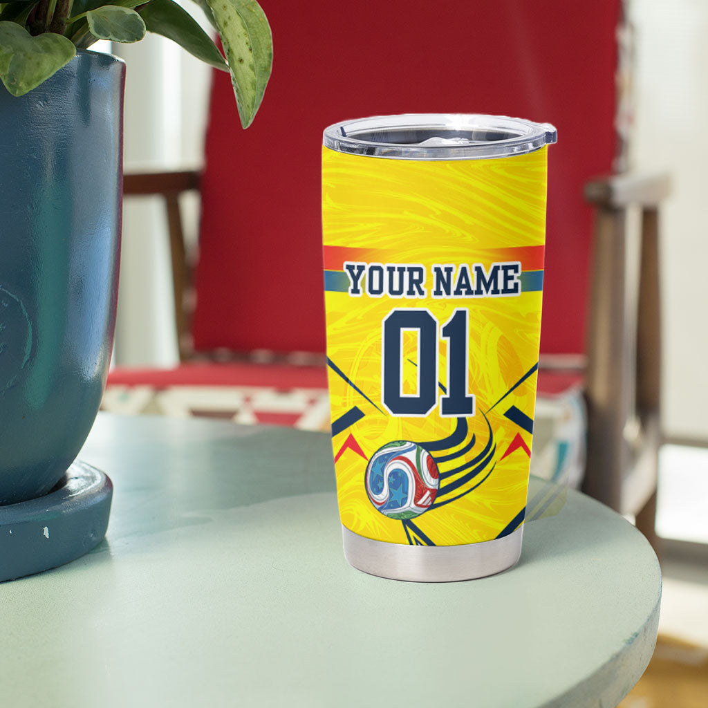 Personalized Ecuador Football Tumbler Cup Dynamic Line Soccer Graphic Flag Colors