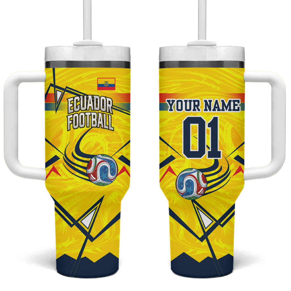 Personalized Ecuador Football Tumbler With Handle Dynamic Line Soccer Graphic Flag Colors