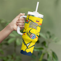 Personalized Ecuador Football Tumbler With Handle Dynamic Line Soccer Graphic Flag Colors