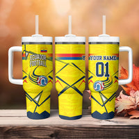 Personalized Ecuador Football Tumbler With Handle Dynamic Line Soccer Graphic Flag Colors