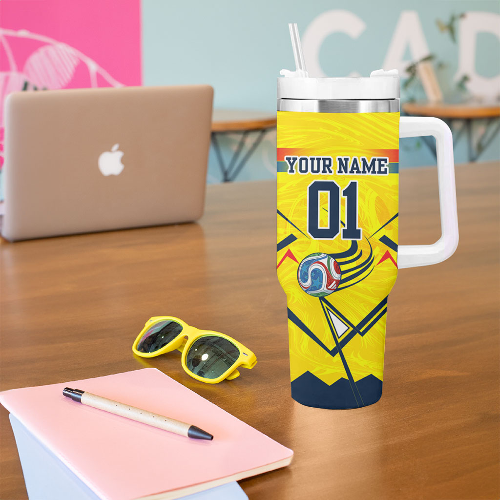 Personalized Ecuador Football Tumbler With Handle Dynamic Line Soccer Graphic Flag Colors
