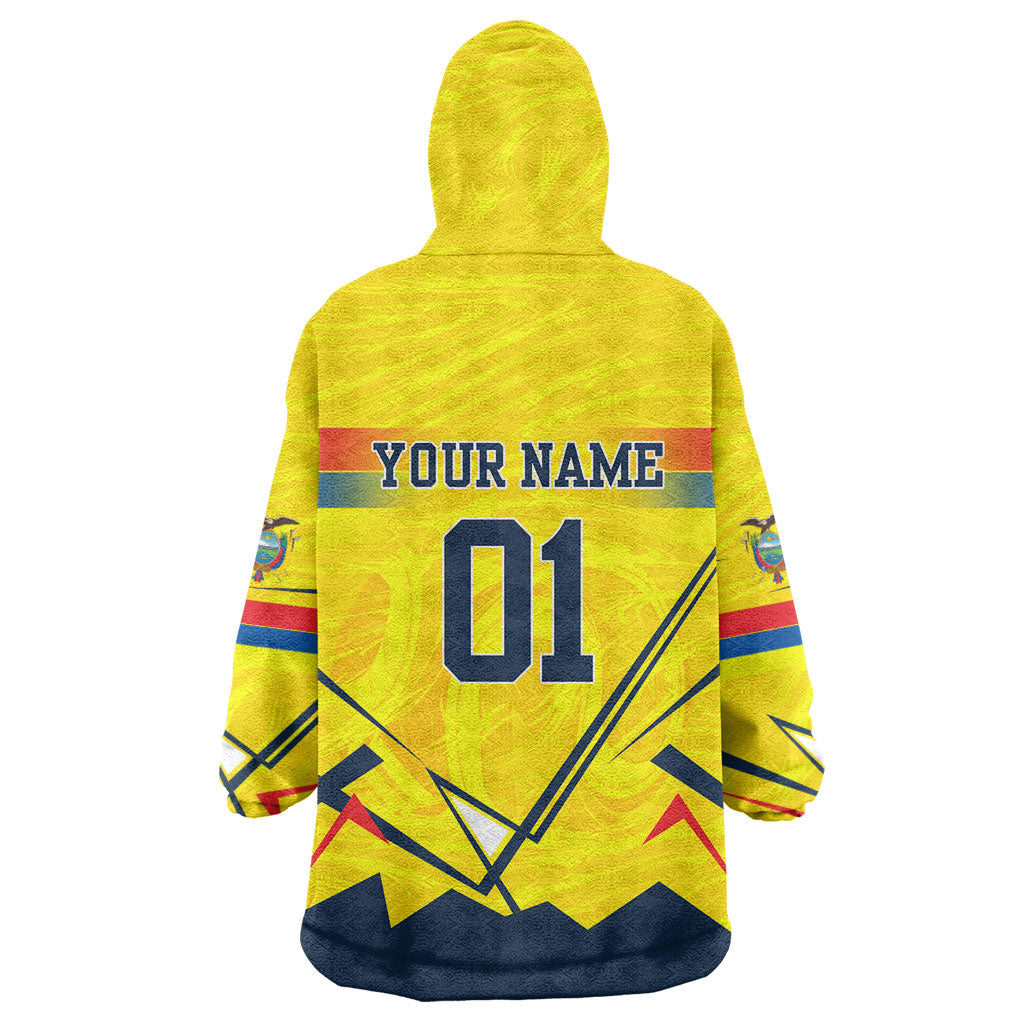 Personalized Ecuador Football Wearable Blanket Hoodie Dynamic Line Soccer Graphic Flag Colors