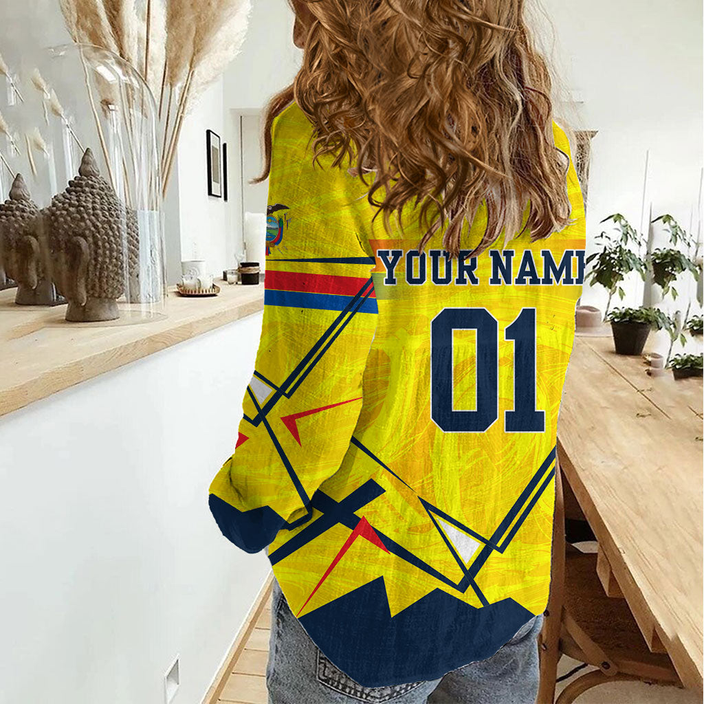 Personalized Ecuador Football Women Casual Shirt Dynamic Line Soccer Graphic Flag Colors