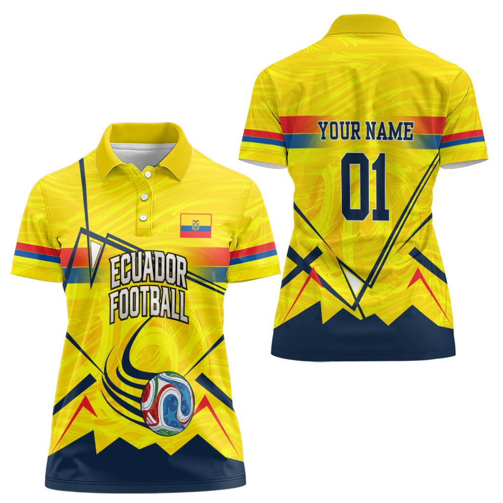 Personalized Ecuador Football Women Polo Shirt Dynamic Line Soccer Graphic Flag Colors
