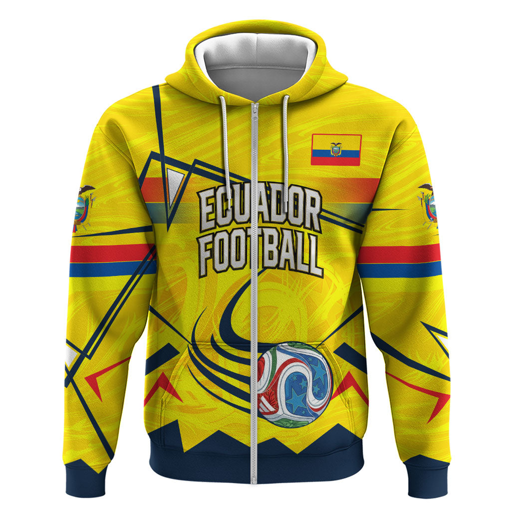 Personalized Ecuador Football Zip Hoodie Dynamic Line Soccer Graphic Flag Colors