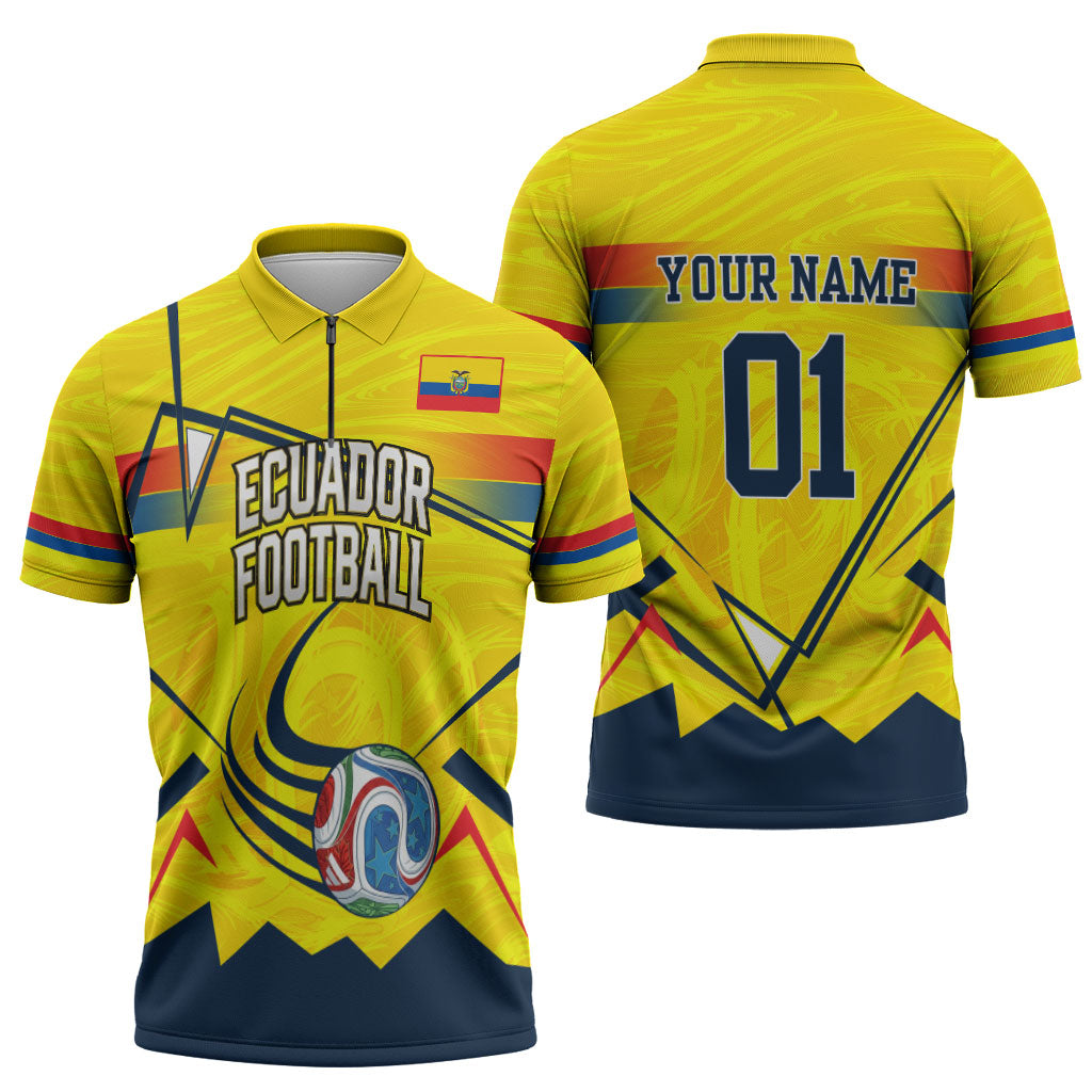 Personalized Ecuador Football Zipper Polo Shirt Dynamic Line Soccer Graphic Flag Colors